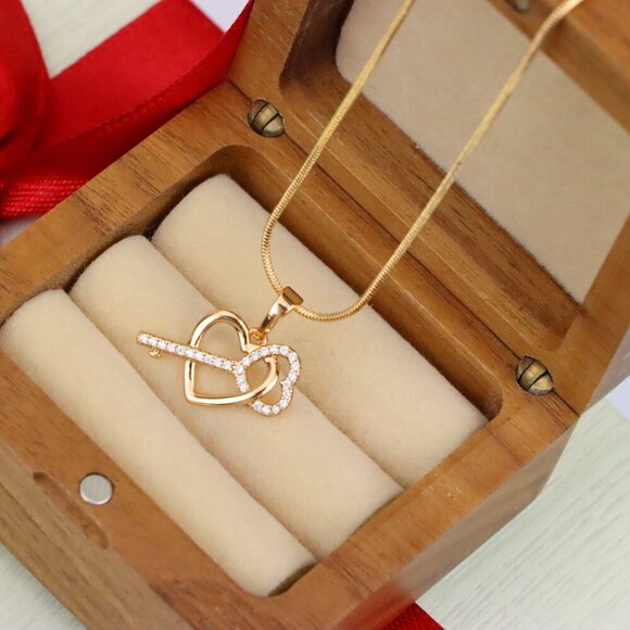 "Rose Gold Heart & Key Pendant with Sparkling Stone Accents, XPPT1862 - Picture 8 of 13